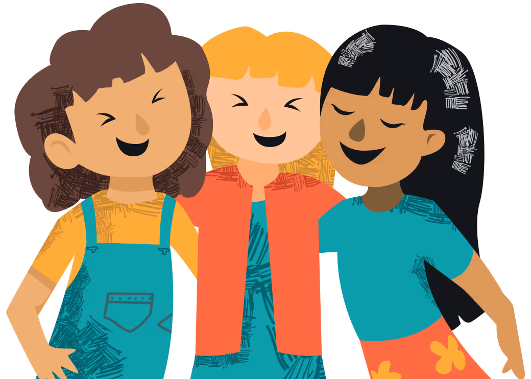 Tres nenas amigas juntas abrazadas felices